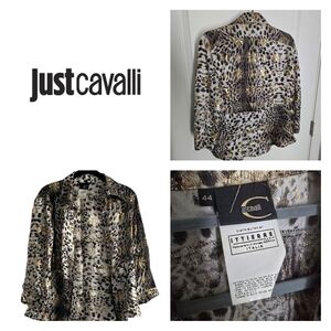 Just Cavalli Animal Print Shirt in Black, Brown, and Cream